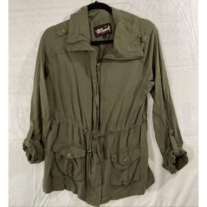 BSweet Jacket Juniors Large Green Anorak Lightweight Zip Drawstring Pockets